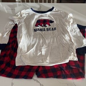 dearfoams Cream Top with Red and Black Plaid Pajama Set